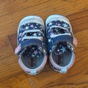 See Kai Run Navy Star Print Sneakers with Pink Accents